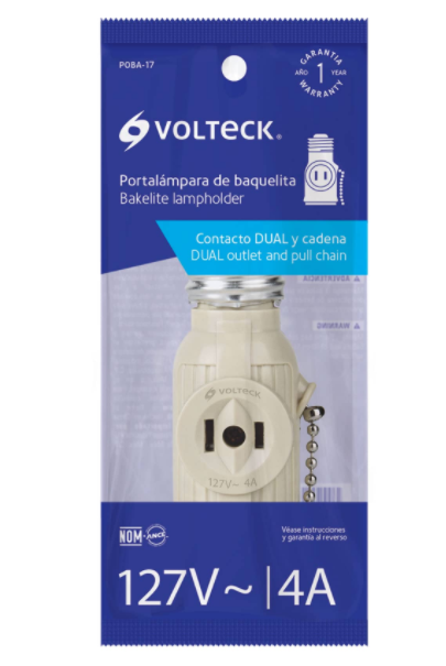 Portalámpara de baquelita, con interruptor de cadena,Volteck