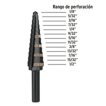 Cargar imagen en el visor de la galería, BROCA ESCALONADA ÓXIDO NEGRO 13 ESCALONES 1/8&#39;&#39; A 1/2&#39;&#39;, TRUPER 12122 P
