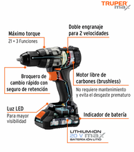 Cargar imagen en el visor de la galería, ROTOMARTILLO Y DESTORNILLADOR INALAMBRICO 20 V, TRUPER MAX 102235 N
