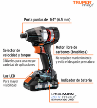 Cargar imagen en el visor de la galería, ROTOMARTILLO Y DESTORNILLADOR INALAMBRICO 20 V, TRUPER MAX 102235 N
