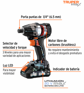 ROTOMARTILLO Y DESTORNILLADOR INALAMBRICO 20 V, TRUPER MAX 102235 N