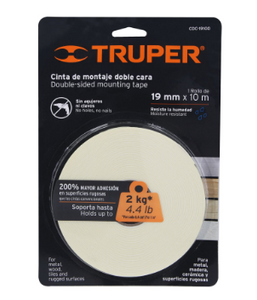 CINTA DOBLE CARA DE 19 MM X 10M, TRUPER 11726 P