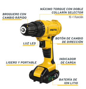 TALADRO INALAMBRICO PRETUL 3/8 PAQUETE 27097 N