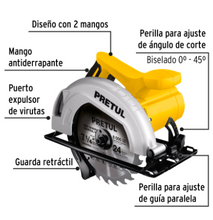 Cargar imagen en el visor de la galería, SIERRA CIRCULAR 7-1/4&#39;&#39; 1200W, PRETUL 27098 P
