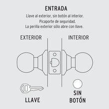 Cargar imagen en el visor de la galería, CERRADURA DE POMO &quot;ENTRADA&quot; DORADA 23560 N
