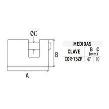 Cargar imagen en el visor de la galería, CANDADO ANTIPALANCA 75MM 23524 P
